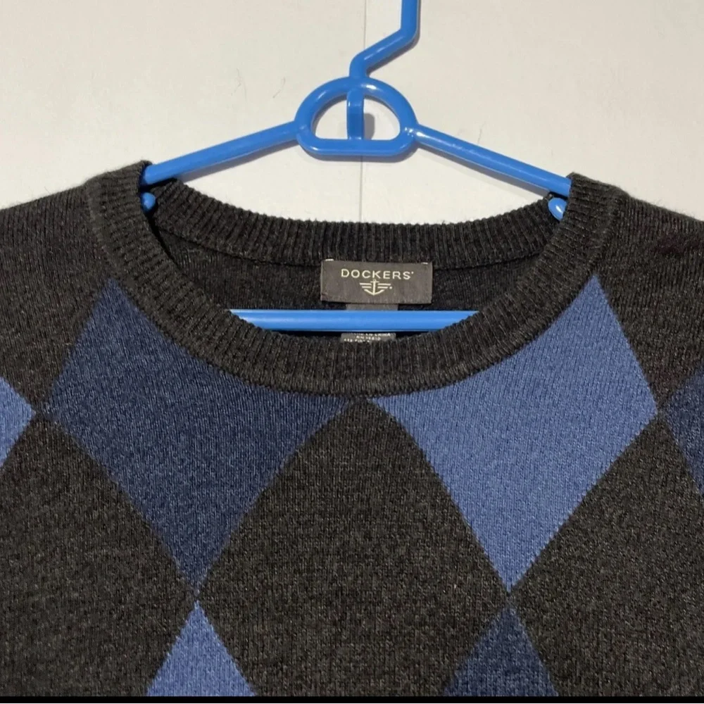 Dockers Argyle Sweater Mens XL Black Blue‎ Long Sleeve Crewneck